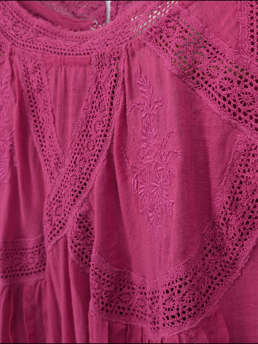 Farm Rio Pink Boho Embroidered Dress with Tie Waist M - Picture 2 of 8